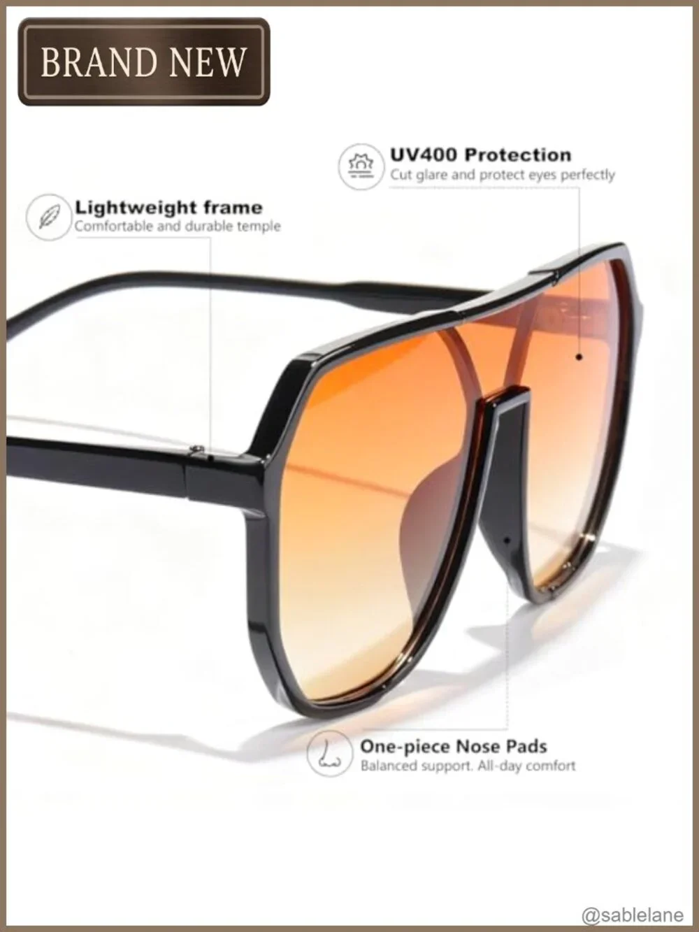 Oversized Aviator Sunglasses Women Men Retro Square Frame UV400 Protection